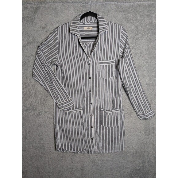 UGG Laura Striped Patch Pocket Nightshirt Size XS Long Sleeve Cotton Blend - Picture 2 of 8